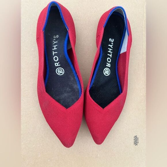 Rothy's Red Textile The Point Ballet Flats pointy toe loafers slip in shoes - Picture 1 of 8